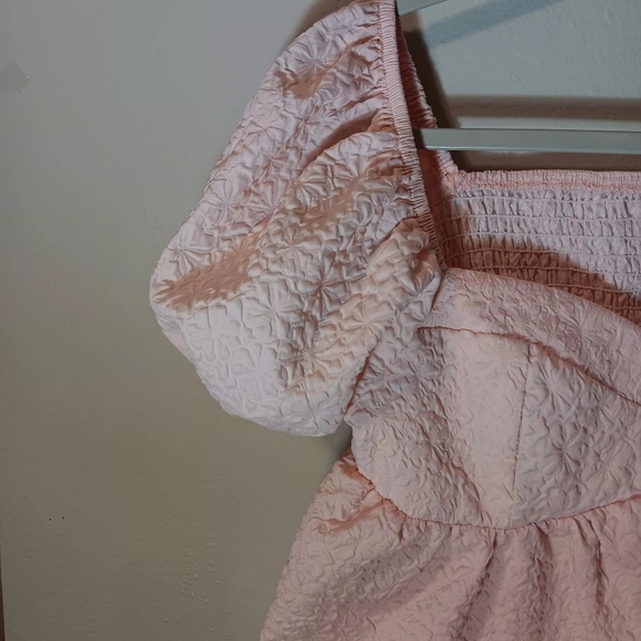 Shein Smocked Puff Sleeve Peplum Top - Light Pink - Picture 6 of 12